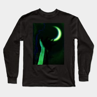 Digital collage and special processing. Hand pointing to the moon. Very beautiful. Green. Long Sleeve T-Shirt